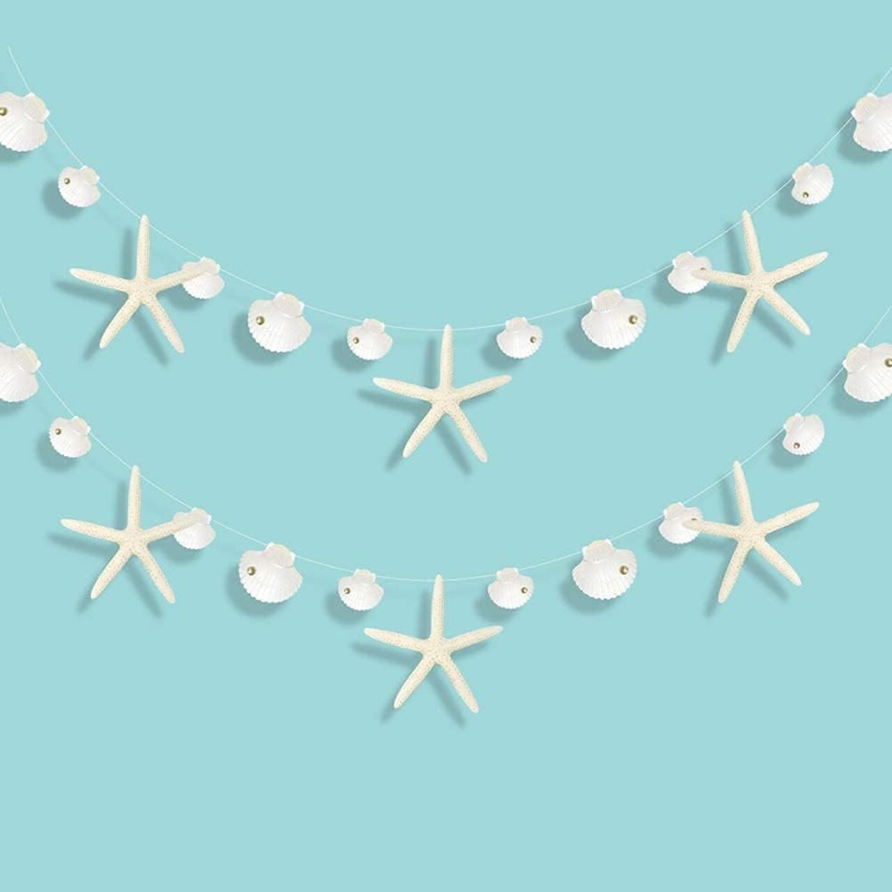 White Finger Starfish Sea Shell Garland Ocean Coastal Nautical Party